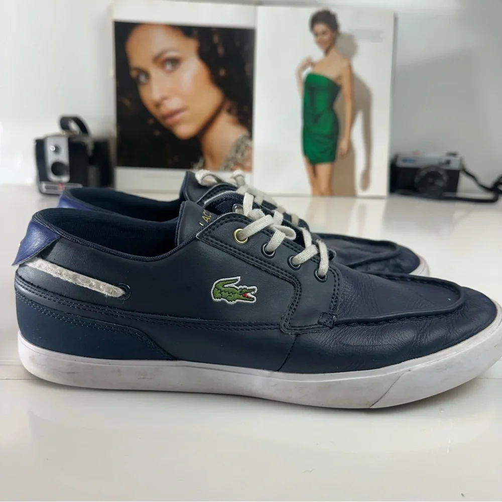 Lacoste Leather Boat Shoes | Navy Blue Preppy Coastal Casual Sneakers size 10